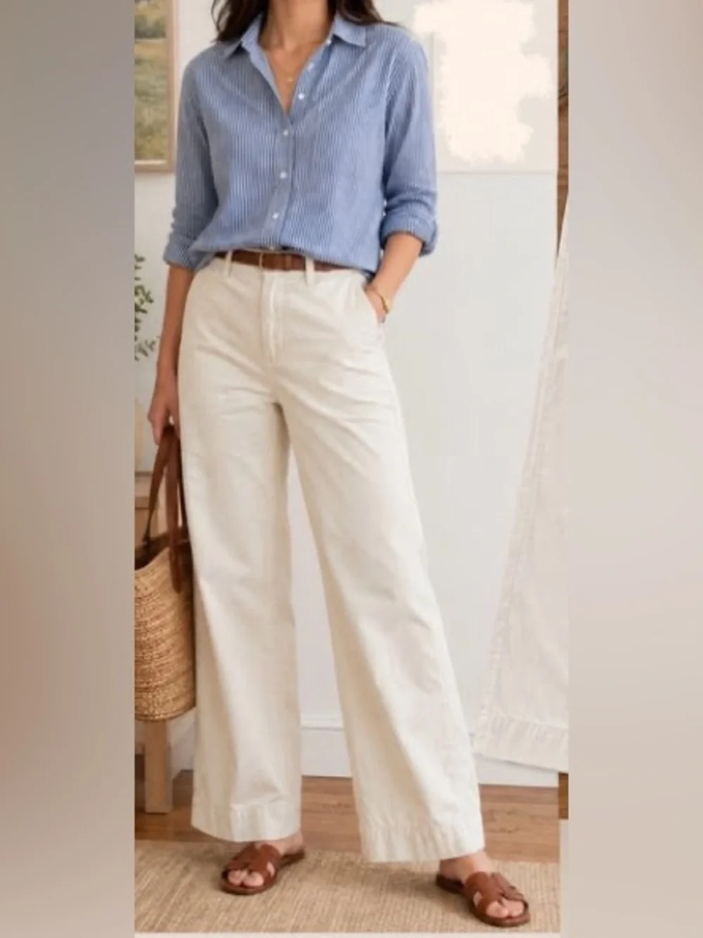 ZARA Ivory Straight Leg Trousers